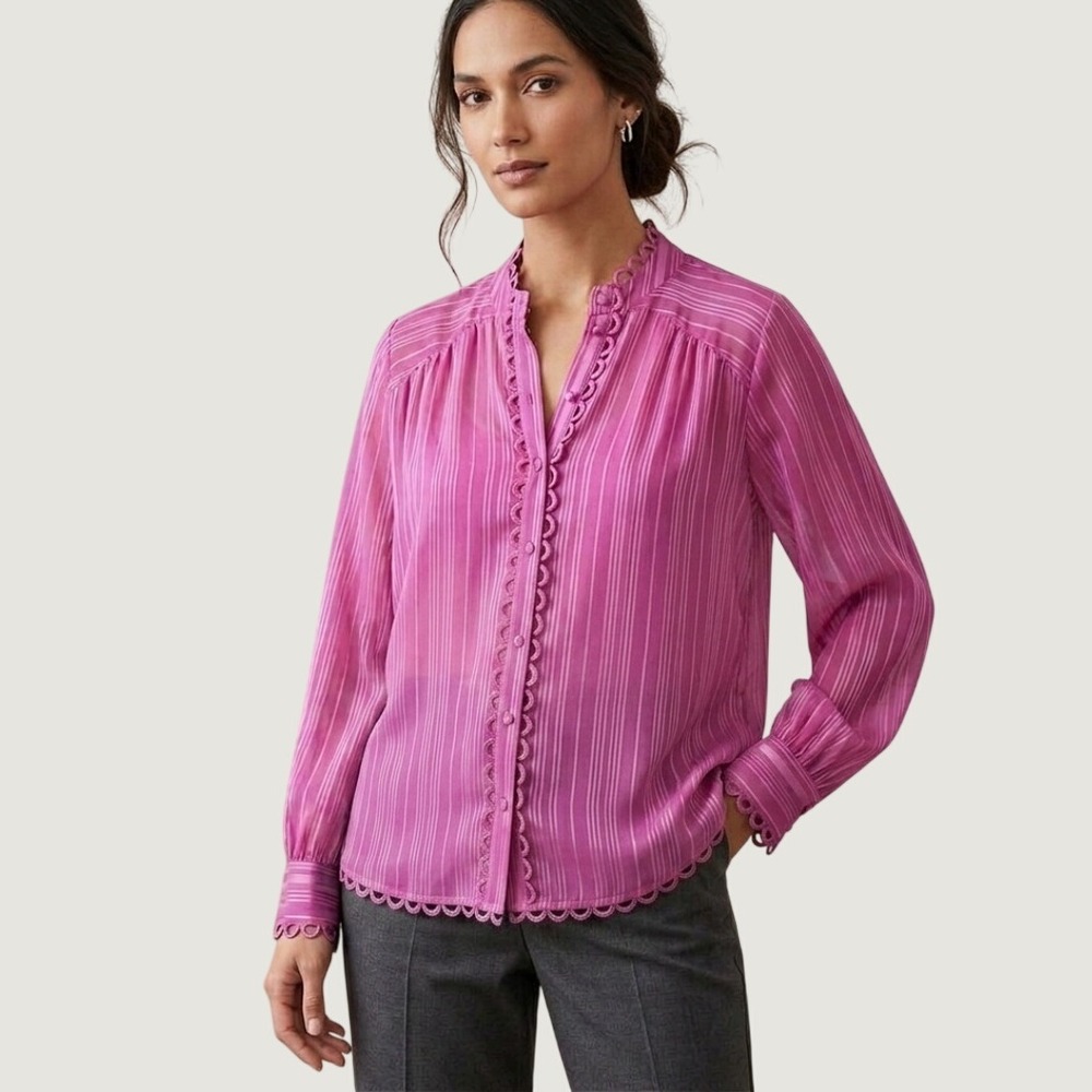 Soft Surroundings Pink Striped Metallic Scalloped Blouse & Tank Set 2DW86 Mens M